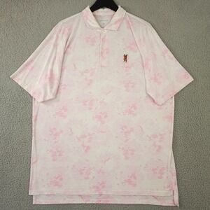B Draddy Polo Shirt Mens XL Pink White Hawaiian Floral Hibiscus Scottish Golfer